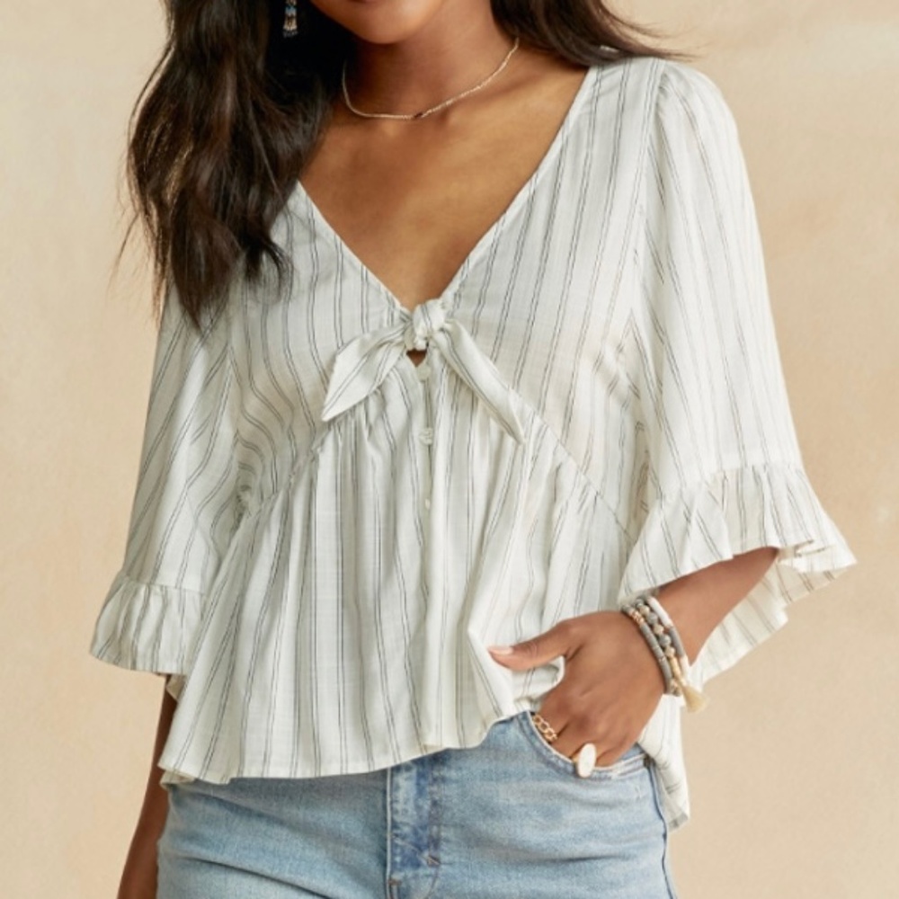 Striped Front Tie Blouse
